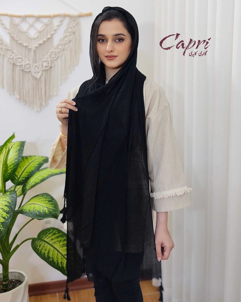 شال پلیسه وارداتی رنگ مشکی