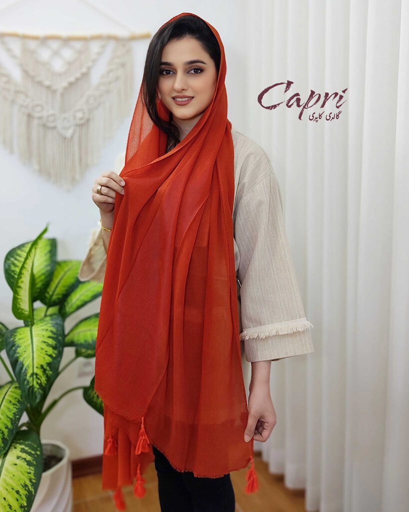 شال پلیسه وارداتی رنگ آجری